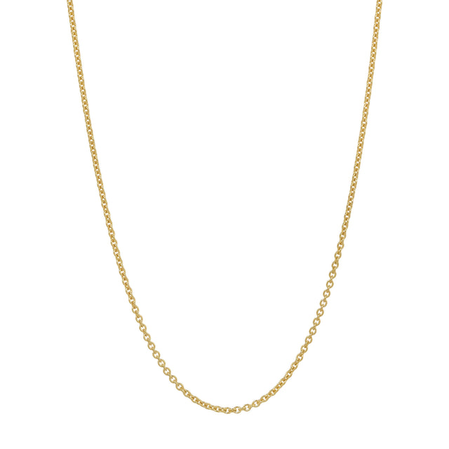 10k Italy Gold Chain: 0.75mm-1.25mm Diamond Cut Rolo Italian Gold Chain displayed against a white background.