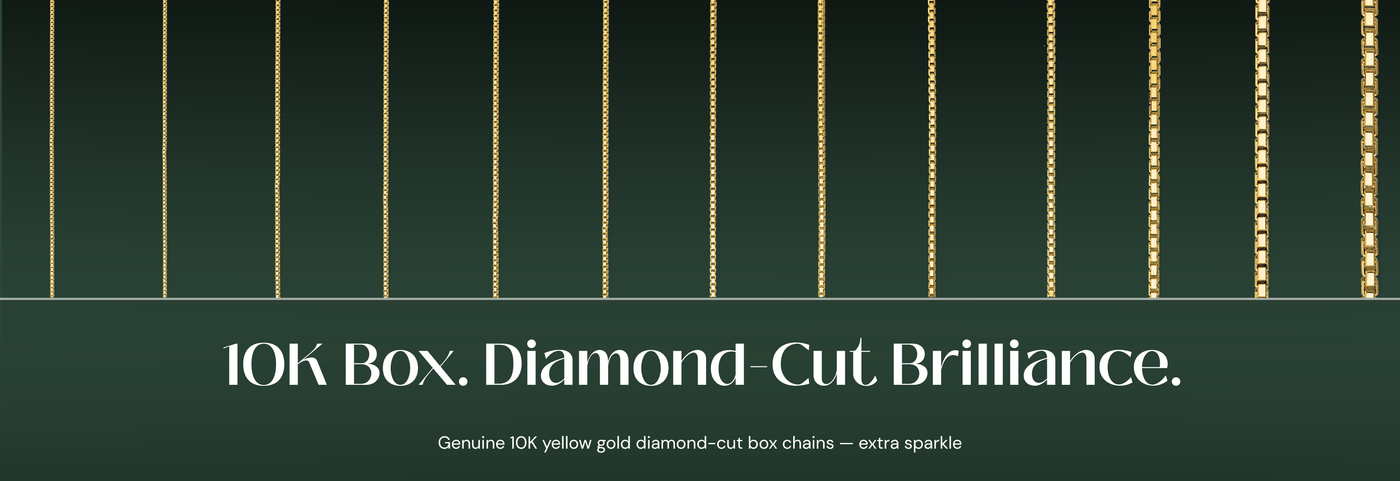 Italian 10K yellow gold diamond-cut box chains