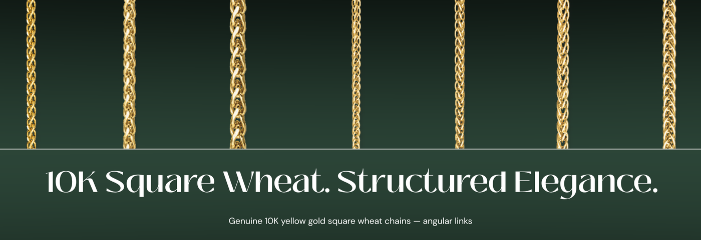 Italian 10K yellow gold square wheat chains