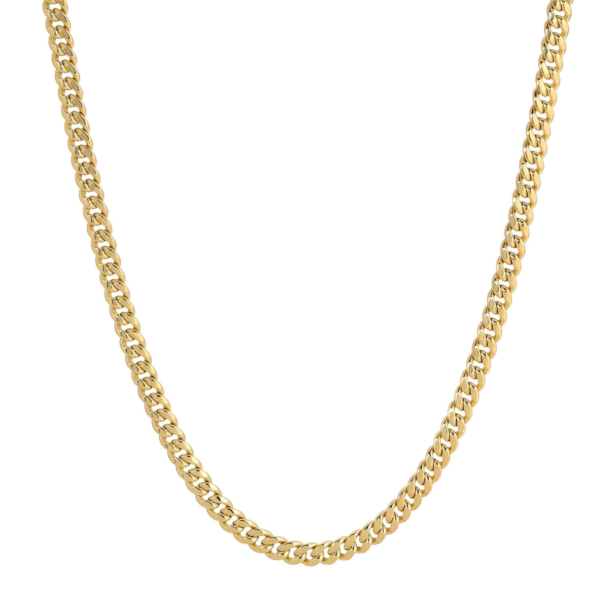 Close-up of a 14K real hollow yellow gold Miami Cuban chain