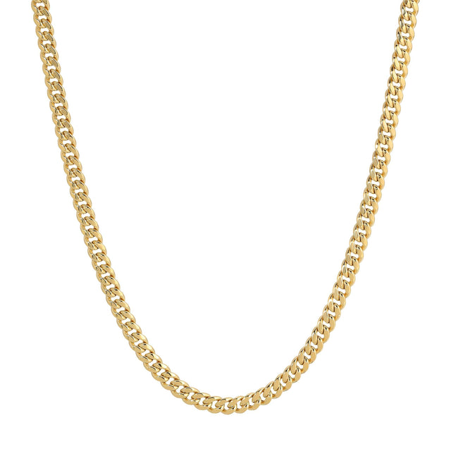Close-up of a 14K real hollow yellow gold Miami Cuban chain