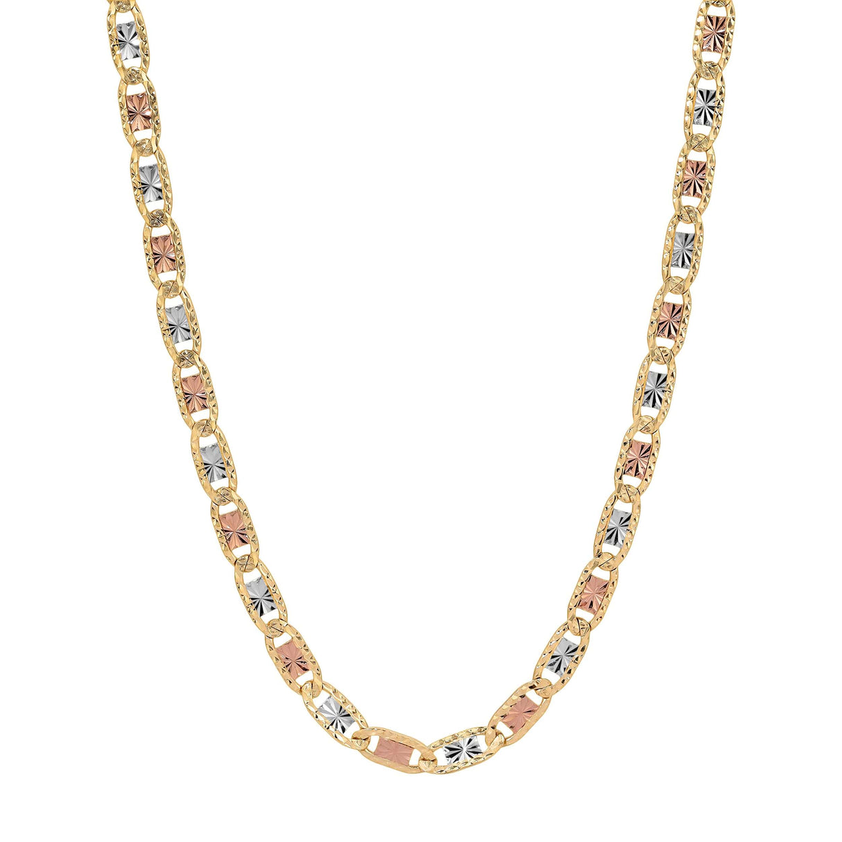 14K REAL Solid Yellow White Rose Tricolor Gold 1.50mm-5.00mm | Diamond Cut Valentino Chain by Italian Fashions