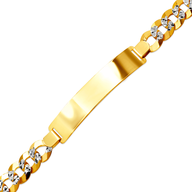 Brazalete de identificación con pavé de acera en amarillo o blanco macizo de 14 quilates