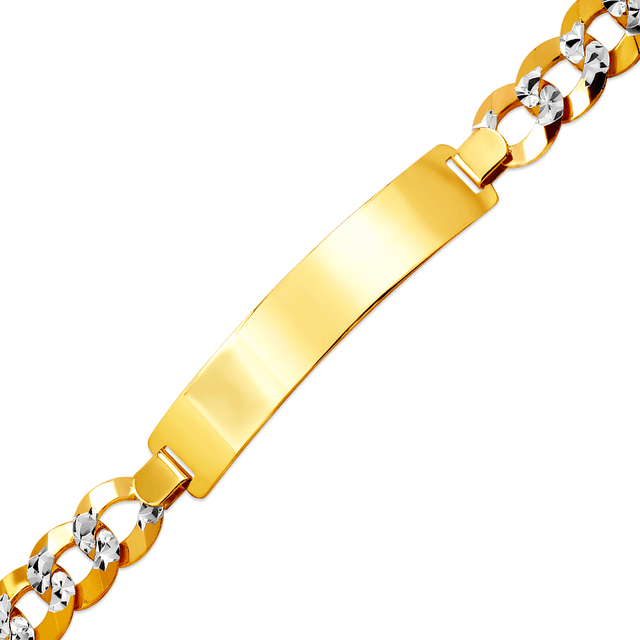 Brazalete de identificación con pavé de acera en amarillo o blanco macizo de 14 quilates