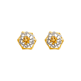 Brincos de flor com corte de diamante em ouro amarelo de dois tons 14K