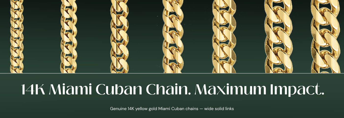 Italian 14K yellow gold Miami Cuban chains with wide links