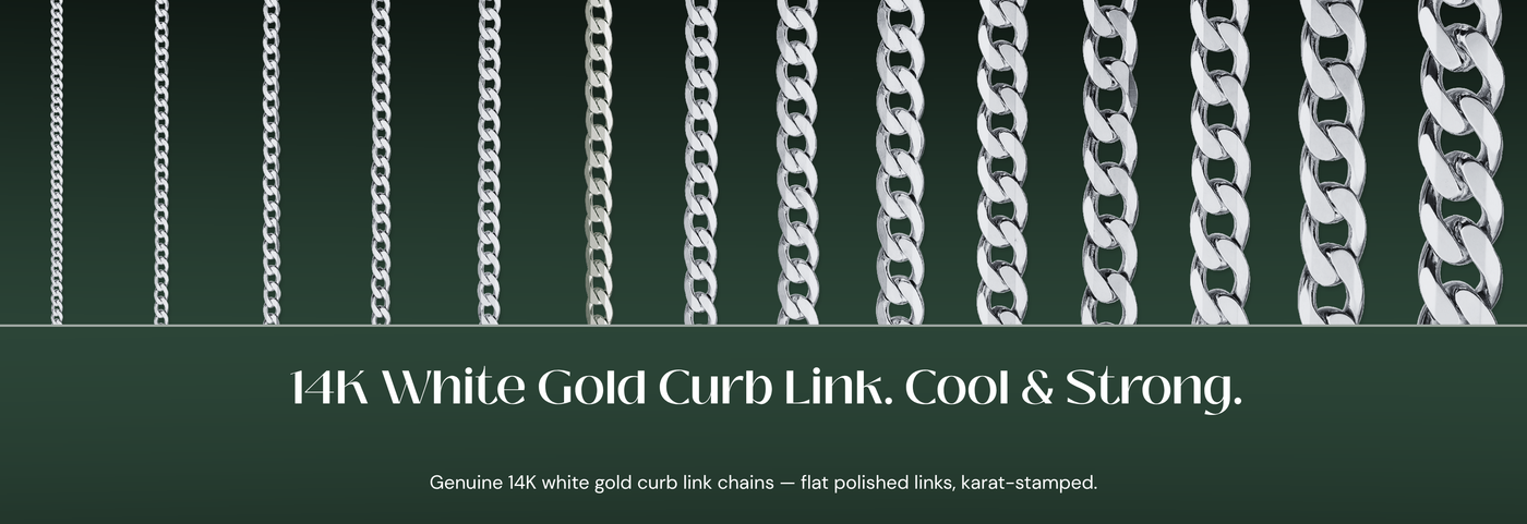 Italian 14K white gold curb link chains