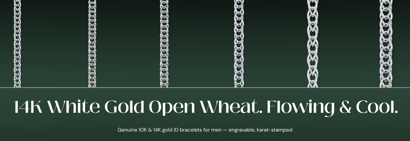 Italian 14K white gold open wheat chains