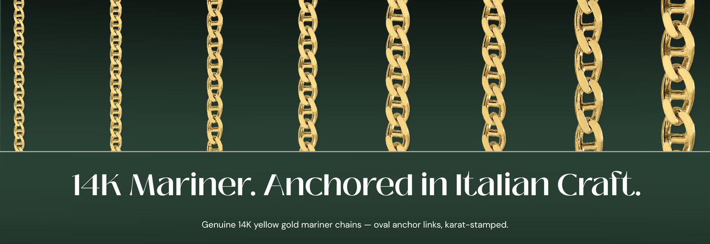 Italian 14K yellow gold mariner chains with oval links