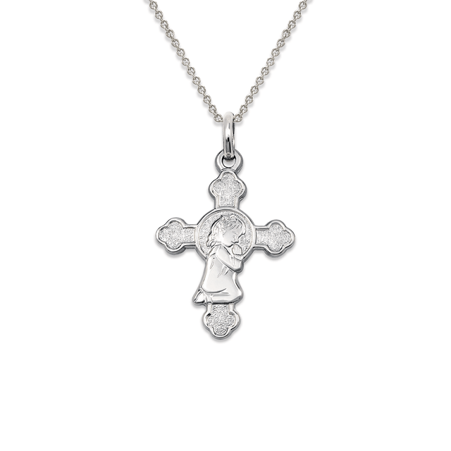 14K Yellow Gold Communion Girl Cross Religious Pendant on a delicate chain