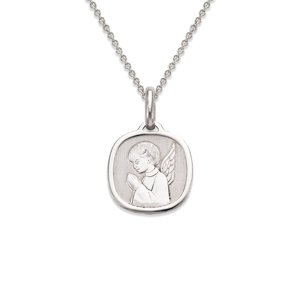 Charm Hollow Pendant Gold Necklace | White Gold Praying Angel Pendant | Italian Fashions