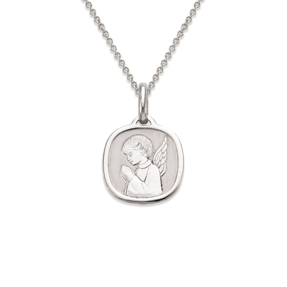 Charm Hollow Pendant Gold Necklace | White Gold Praying Angel Pendant | Italian Fashions
