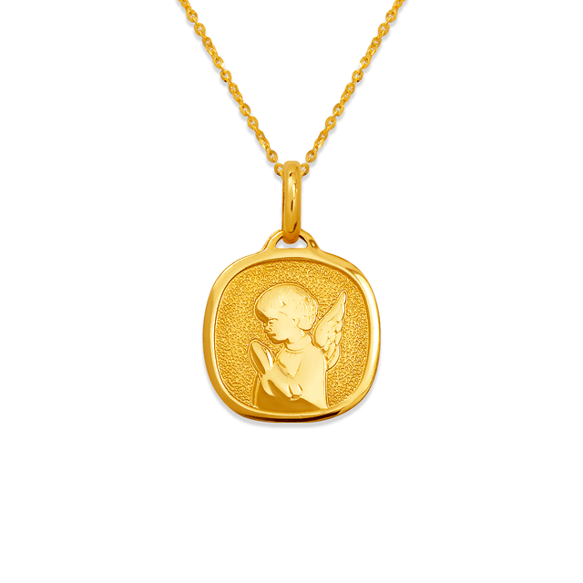 14K Yellow or White Gold Praying Angel Pendant on a delicate chain, featuring a beautifully detailed angel design.