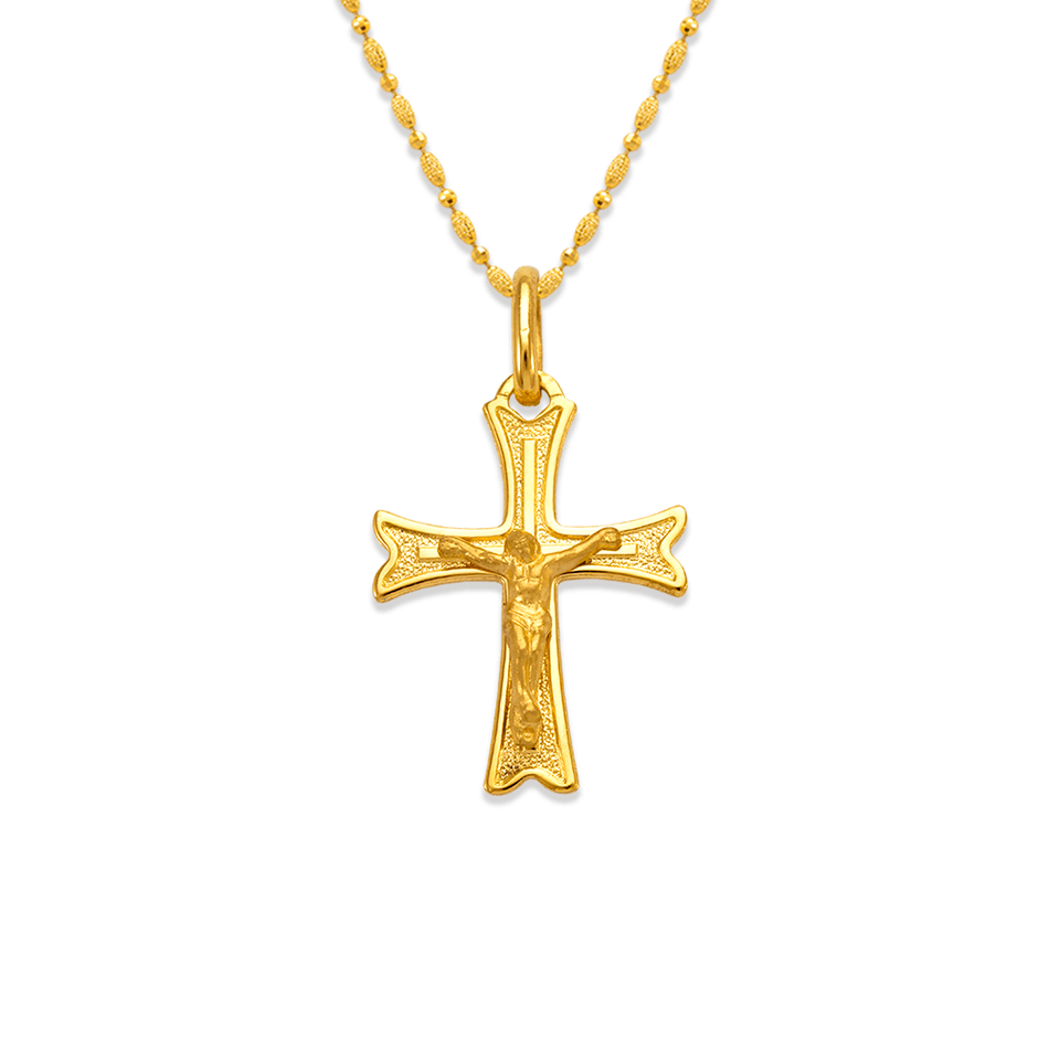 Pingente Religioso Cruz de Jesus em Ouro Amarelo 14K