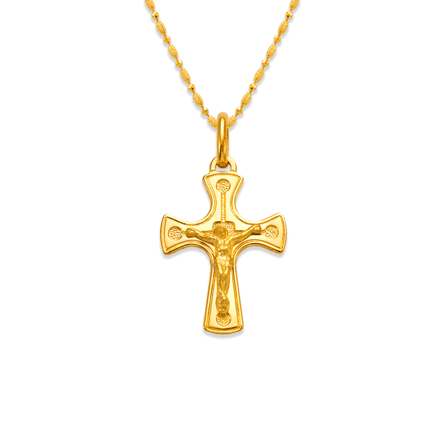 Pingente Religioso Cruz de Jesus em Ouro Amarelo 14K