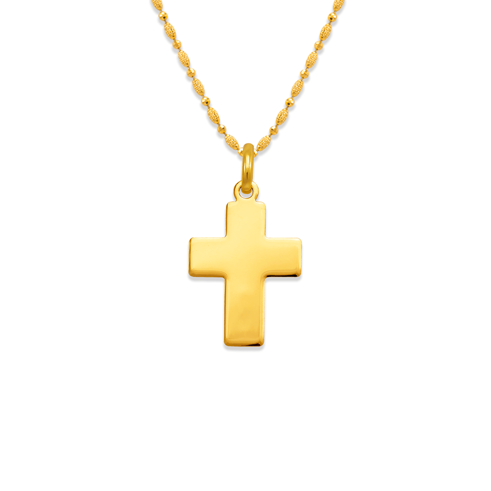 Pingente religioso com cruz de alto polimento em ouro amarelo 14K