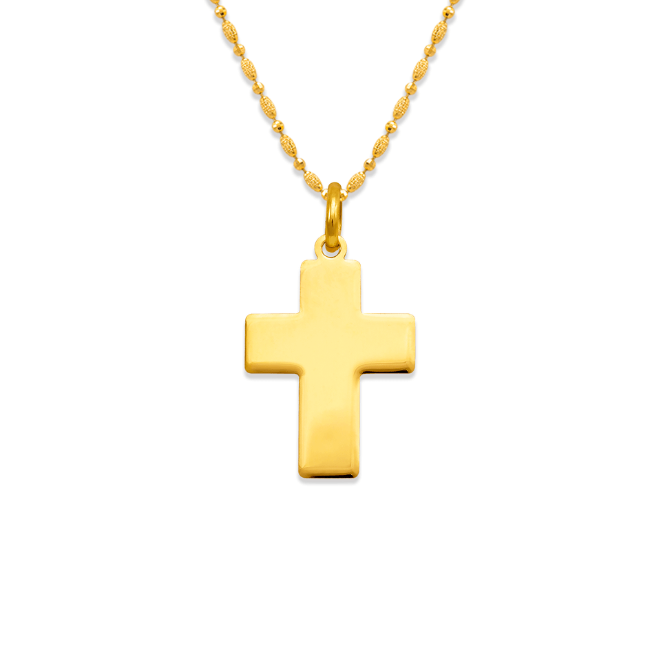 Pingente religioso com cruz de alto polimento em ouro amarelo 14K