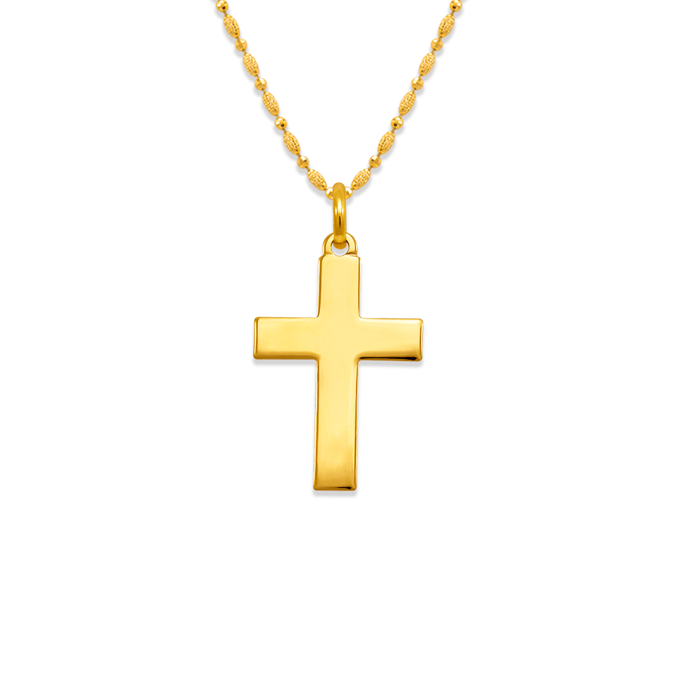 Pingente religioso com cruz de alto polimento em ouro amarelo 14K