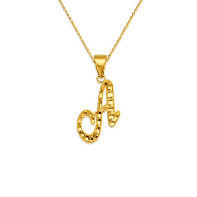 14K yellow gold cursive initial letter pendant, available A to Z | Italian made | ItalianFashions