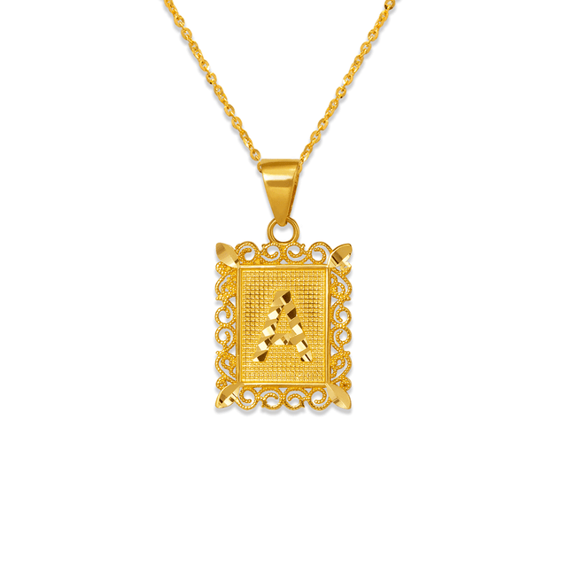 14K yellow two-tone gold initial letter framed pendant, 15x19mm | Italian made | ItalianFashions