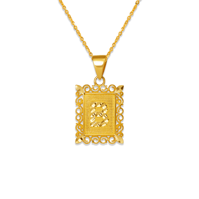 Pingente emoldurado com letra inicial em ouro amarelo 14K em dois tons 15x19mm
