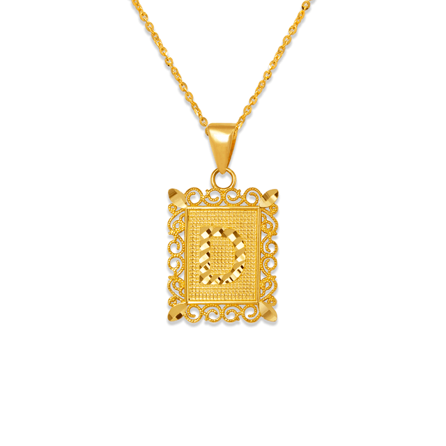 Pingente emoldurado com letra inicial em ouro amarelo 14K em dois tons 15x19mm