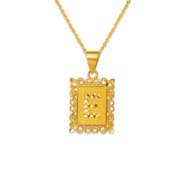 Colgante enmarcado con letra inicial de 15 x 19 mm en oro amarillo de 14 quilates en dos tonos