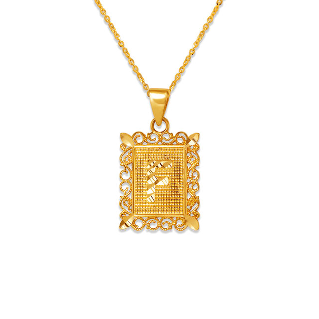 Pingente emoldurado com letra inicial em ouro amarelo 14K em dois tons 15x19mm