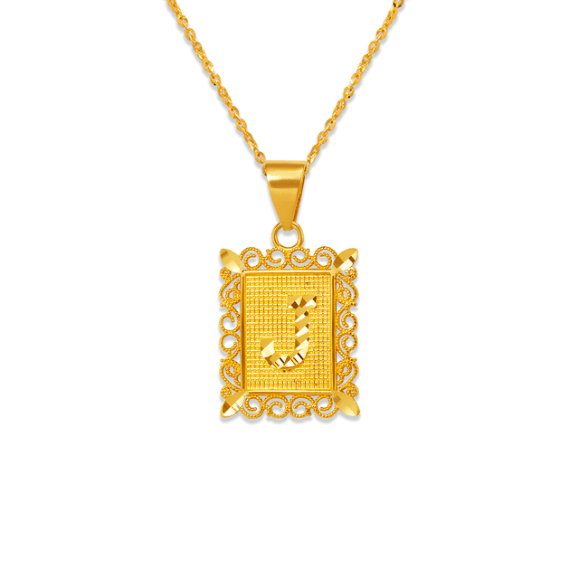 Colgante enmarcado con letra inicial de 15 x 19 mm en oro amarillo de 14 quilates en dos tonos