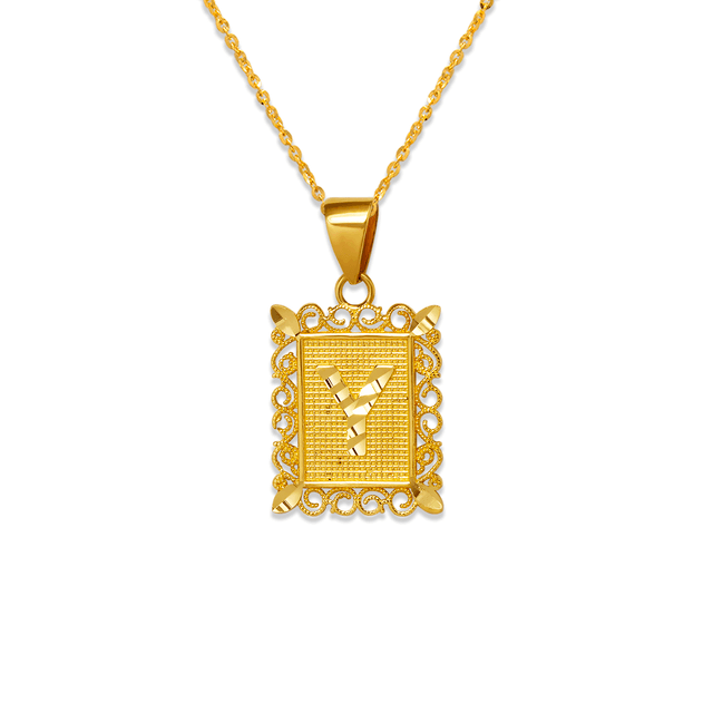 Pingente emoldurado com letra inicial em ouro amarelo 14K em dois tons 15x19mm