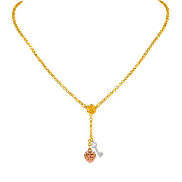 Collar con dije tricolor amarillo de 14 quilates