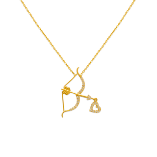 Colar CZ de arco e flecha extravagante de Cupido em ouro amarelo 14K