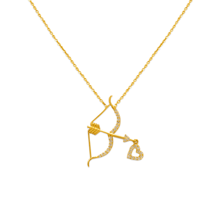 Collar con circonita cúbica y arco de Cupido elegante de oro amarillo de 14 quilates