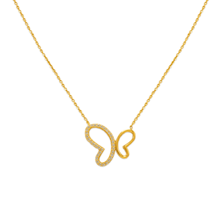 Colar CZ de borboleta extravagante em ouro amarelo 14K