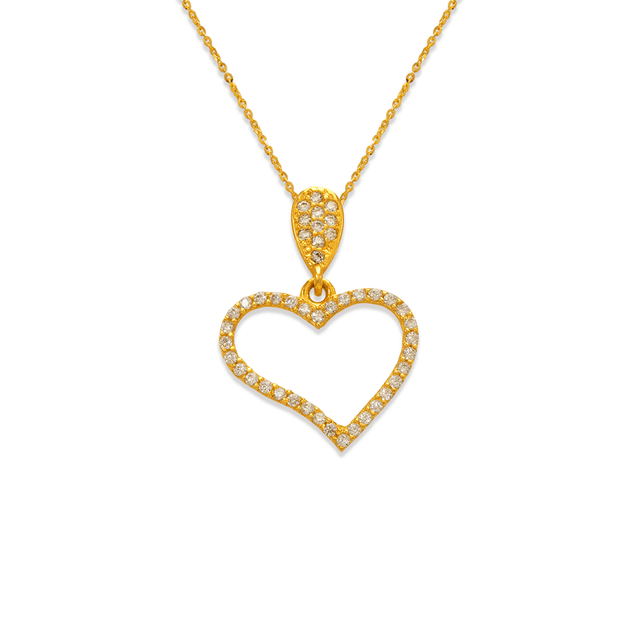 Pingente CZ de coração extravagante em ouro amarelo 14K