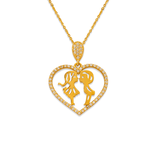 Coração extravagante em ouro amarelo 14K com pingente CZ de amantes