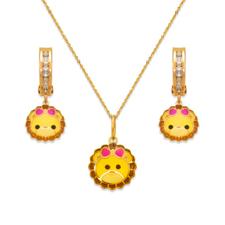14K Yellow Gold Lion Enamel Set for KIds