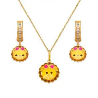 Conjunto de esmalte leão em ouro amarelo 14K para crianças