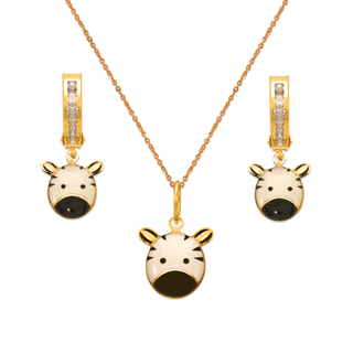 Conjunto infantil de esmalte zebra em ouro amarelo 14K