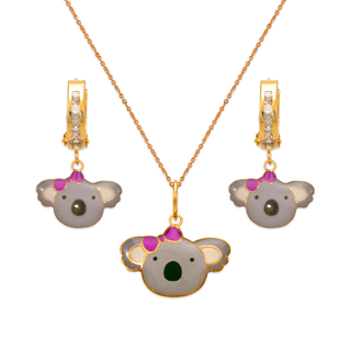 Conjunto infantil esmaltado Koala em ouro amarelo 14K