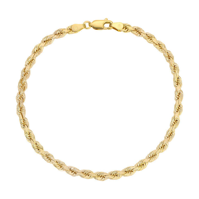 Pulseras de CUERDA hueca con CORTE de diamante de 2,00 mm a 5,00 mm, color amarillo de 14 quilates