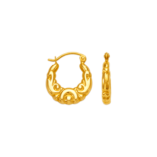 Brincos de argola de camarão oco em ouro amarelo 14K