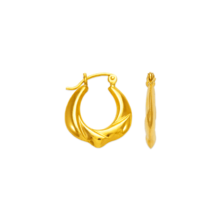 Brincos de argola de camarão oco em ouro amarelo 14K