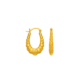 Brincos de argola de camarão oco em ouro amarelo 14K