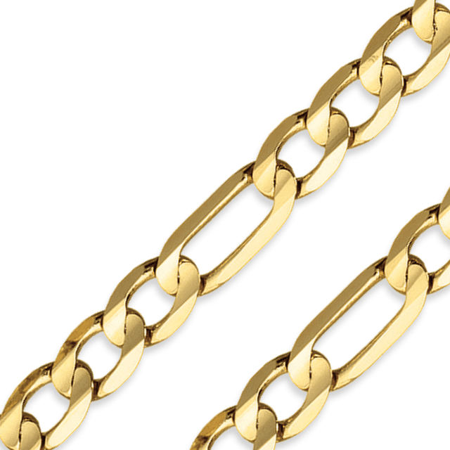 14K yellow gold hollow diamond-cut Figaro chain with lightweight polished links and a lobster clasp