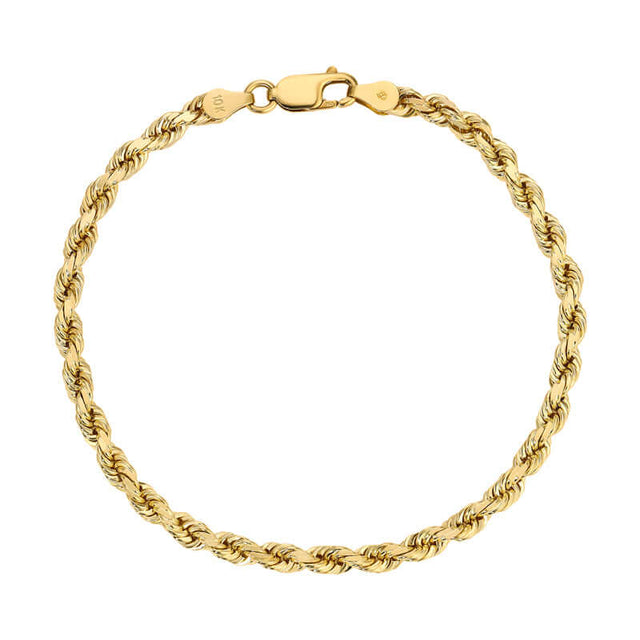 Pulseras de CUERDA hueca con CORTE de diamante de 2,00 mm a 5,00 mm, color amarillo de 14 quilates