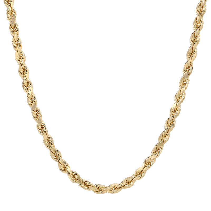 14k-10K Diamond Cut Rope Chain Necklace in REAL Yellow Gold
