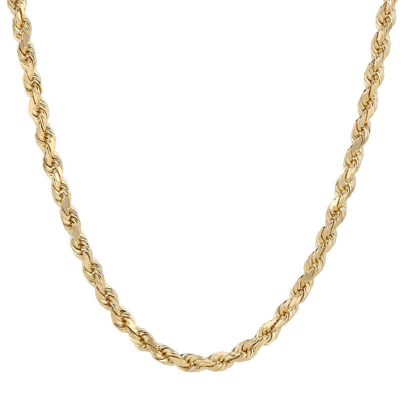14k-10K Diamond Cut Rope Chain Necklace in REAL Yellow Gold