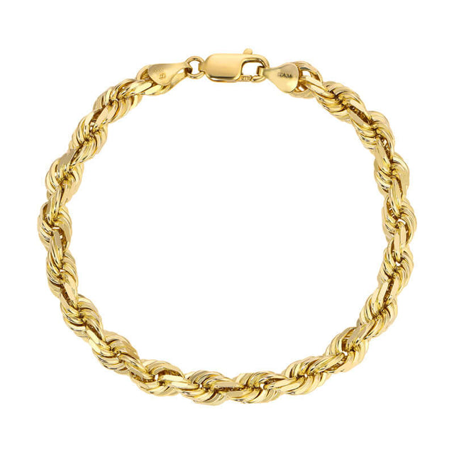 Close-up view of the intricate Rope chain design, crafted in lustrous 10K yellow gold with a shimmering diamond-cut finish by Italian Fashions
