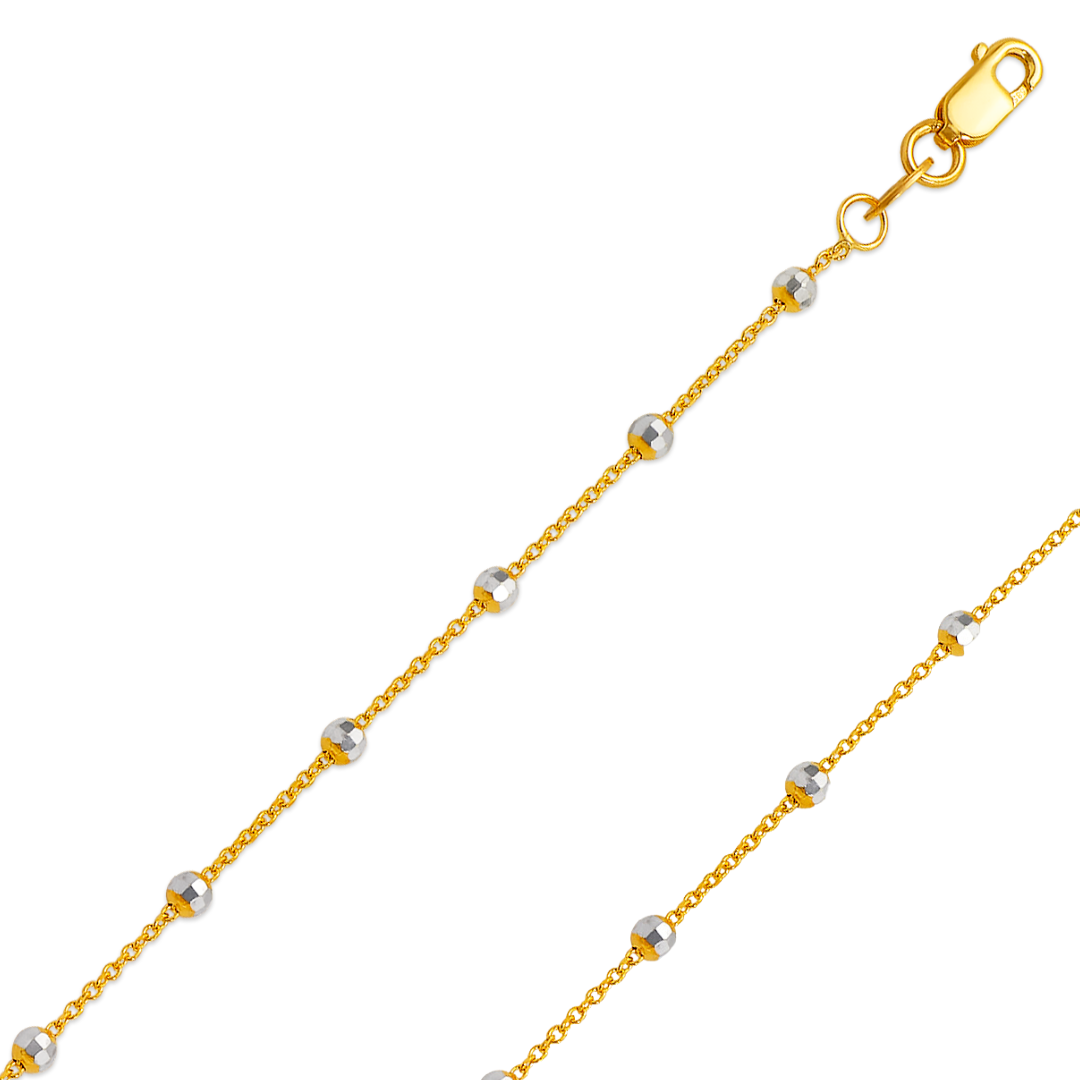 Corrente de contas de 1,0 mm - 4,0 mm em ouro amarelo, branco ou bicolor 14K
